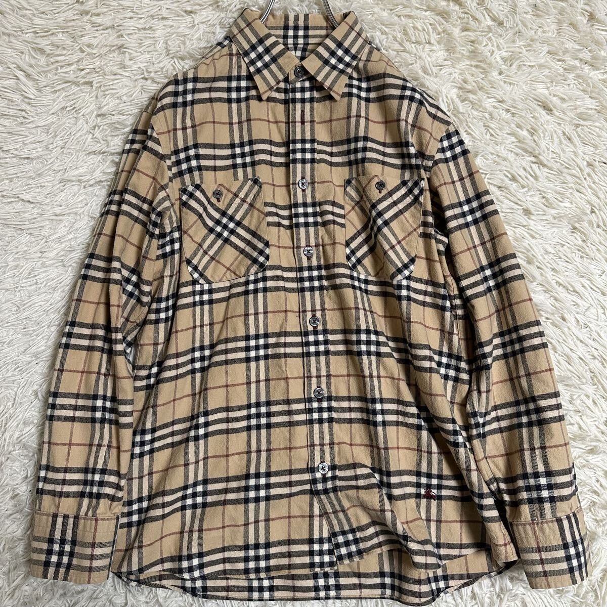 【BURBERRY】 バーバリー 3 ノバチェック 長袖 シャツ L 刺繍