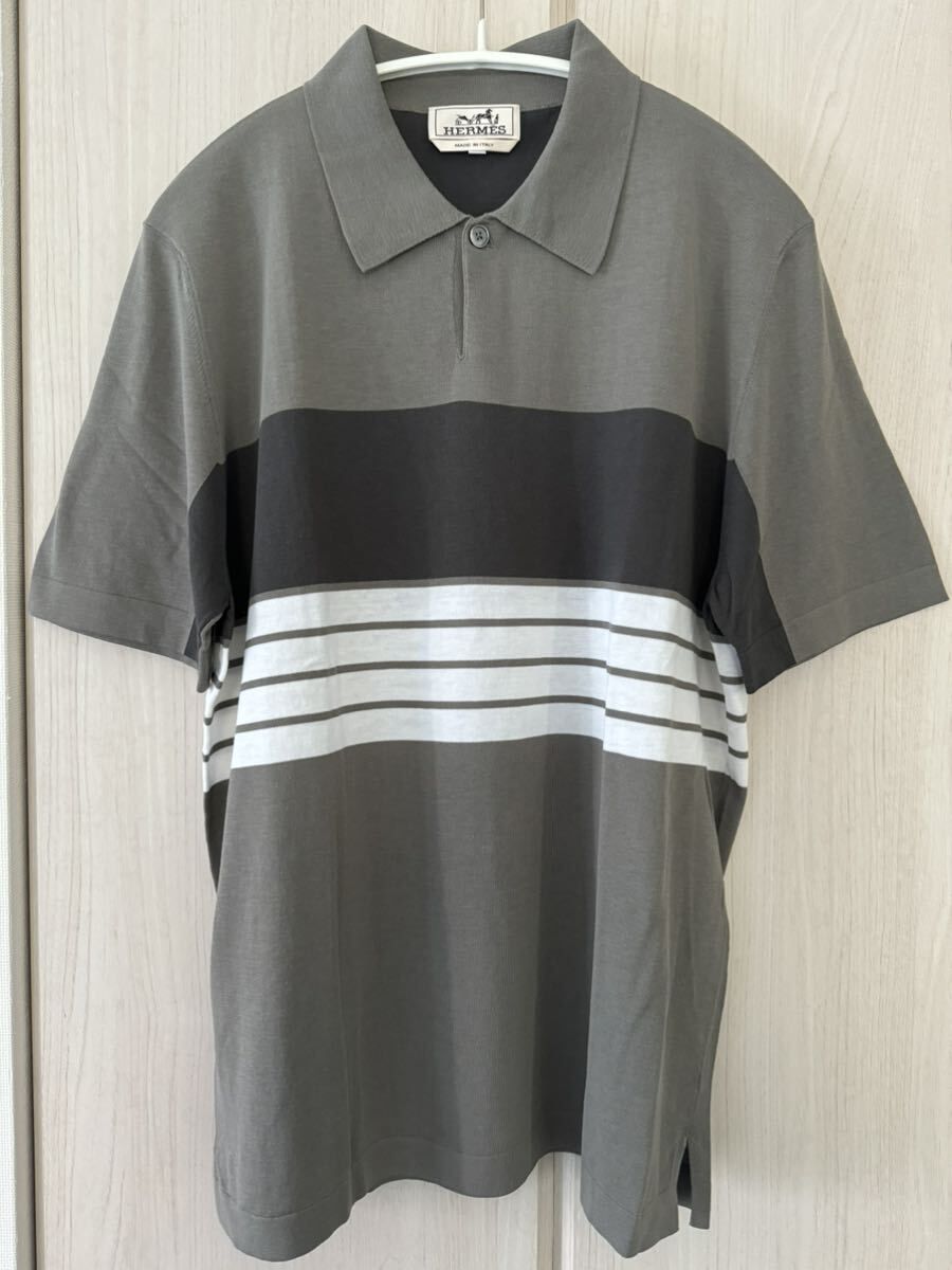 【新品】HERMES エルメス メンズ 半袖ポロシャツ Mサイズ グレー 637265HA25ME PORO MANCHES COURTES COLOR BLOCK SPORTIF 25 ETAIN ME 