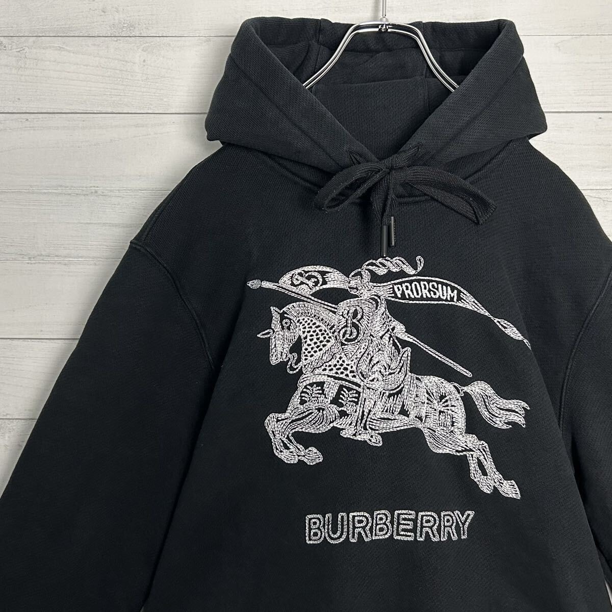 希少 BURBERRY バーバリー 23AW ドレイクロゴ 刺繍 エンブロイダリー フーディー オーバーサイズ パーカー ブラック 黒 トップス メンズ