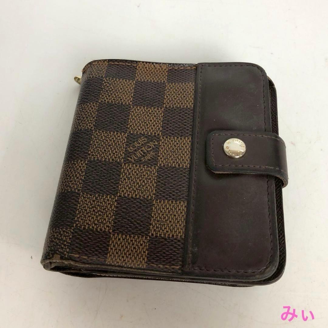 LOUIS VUITTON ルイヴィトン ダミエ コンパクトジップ 二つ折り財布 レザー ブラウン ミニ財布 本物 人気 定番 鞄 小銭入れ 茶