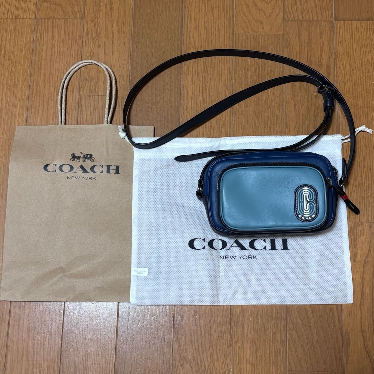 美品 コーチ メンズ レディース COACH ミニエンジ クロスボディー カラーブロック ダブルポーチ ショルダーバッグ カメラバッグ