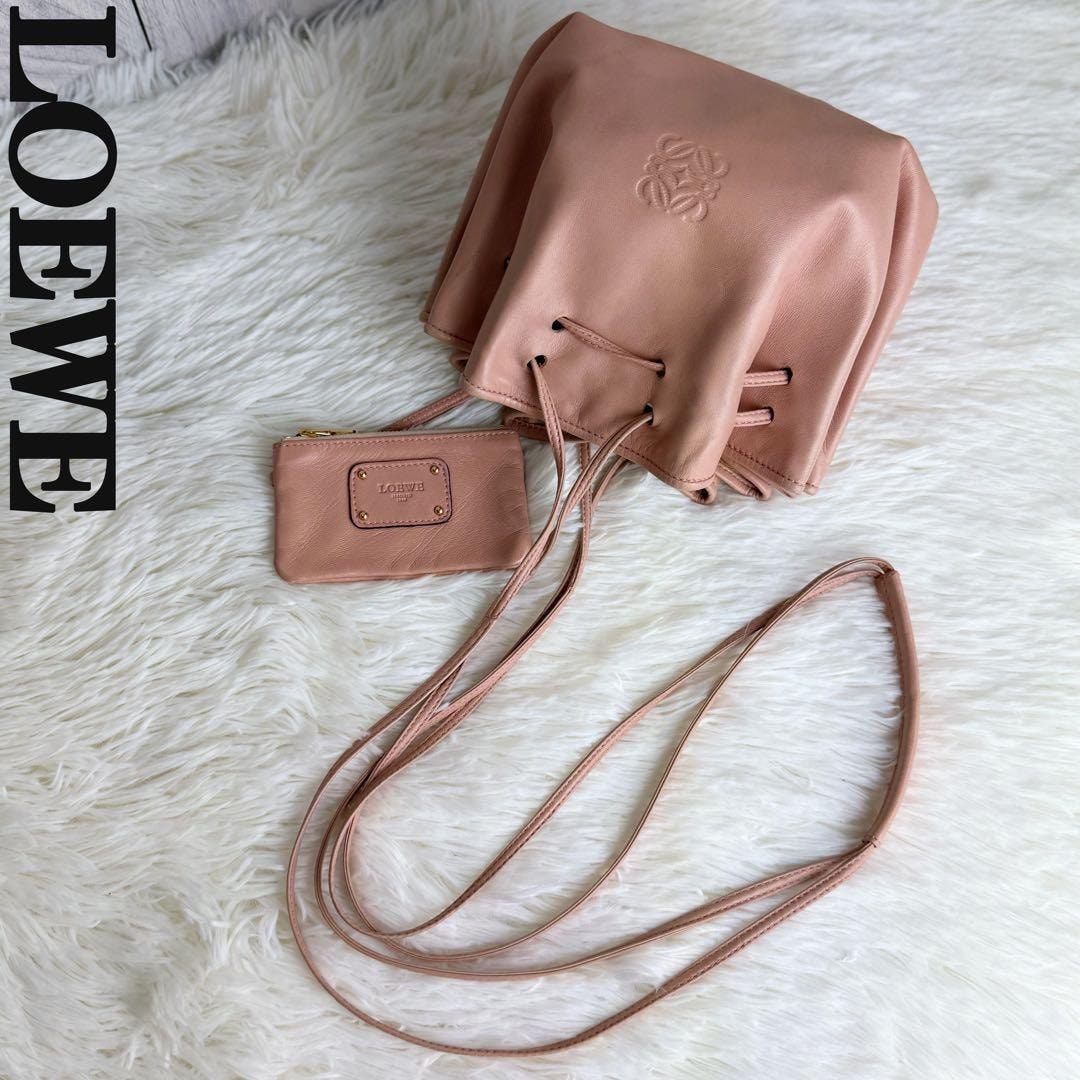 C (やや傷や汚れあり)】希少 ポーチ付 LOEWE ロエべ アナグラム ナッパ