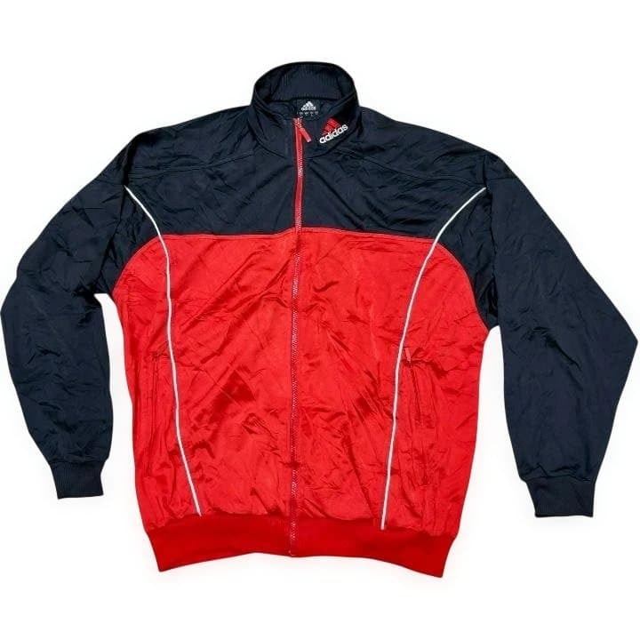 人気モデル】adidas アディダス トラックジャケット 赤黒 切替 ナイロンジャケット L 古着 ストリート メンズ レディース