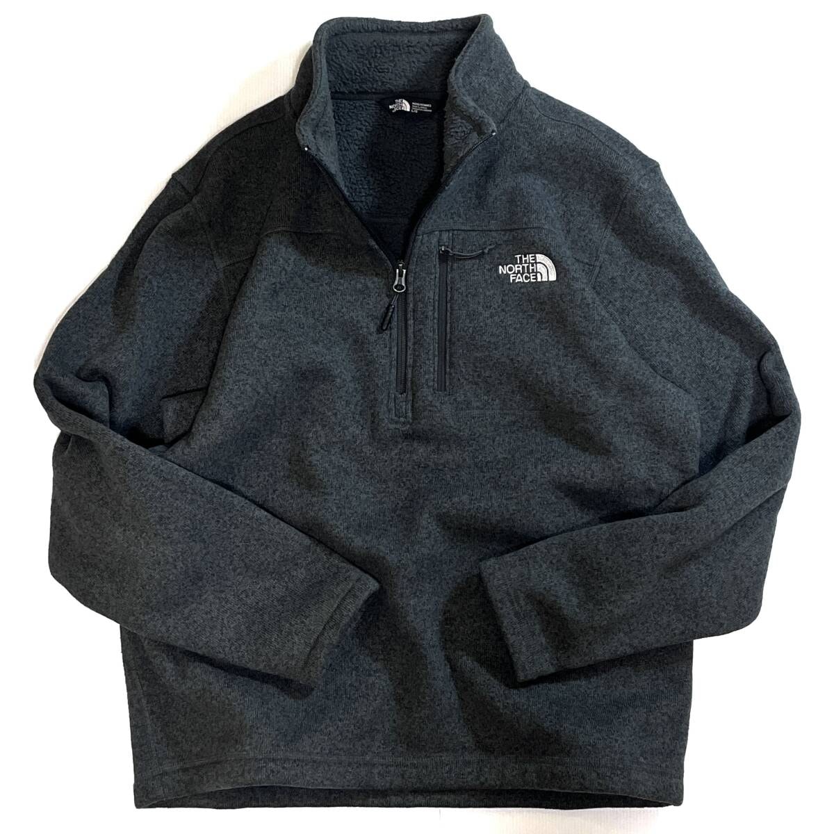 美品 THE NORTH FACE ザ ノースフェイス【MEN'S L】ハーフジップ パイル 肉厚 裏ボア フリースジャケット チャコールグレー 10s p25113400
