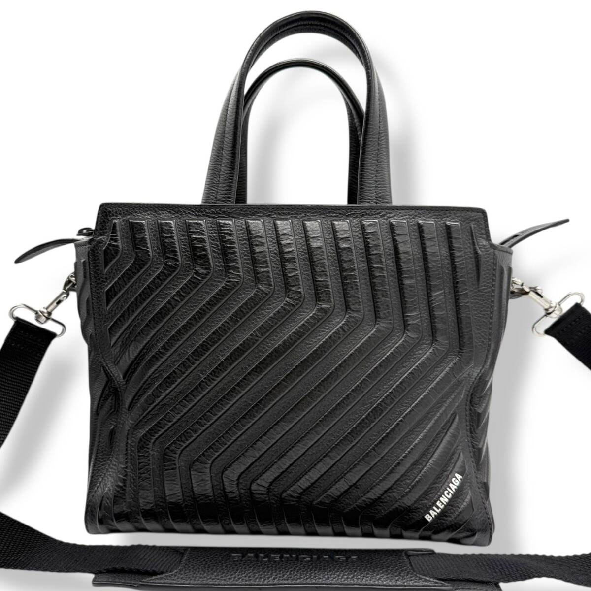 使用少　バレンシアガ　 CAR　カー　ジップ　スモール　EAST WEST　2way　トートバッグ　ショルダーバッグ　715048 　ブラック　4614