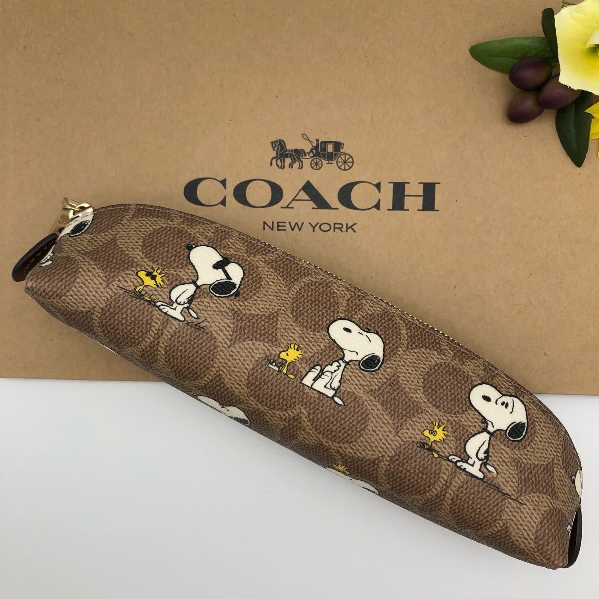 COACH X PEANUTS コラボ ★大人気★ ペンシルケース シグネチャーキャンバス スヌーピープリント CBT17 IMY3O 新品