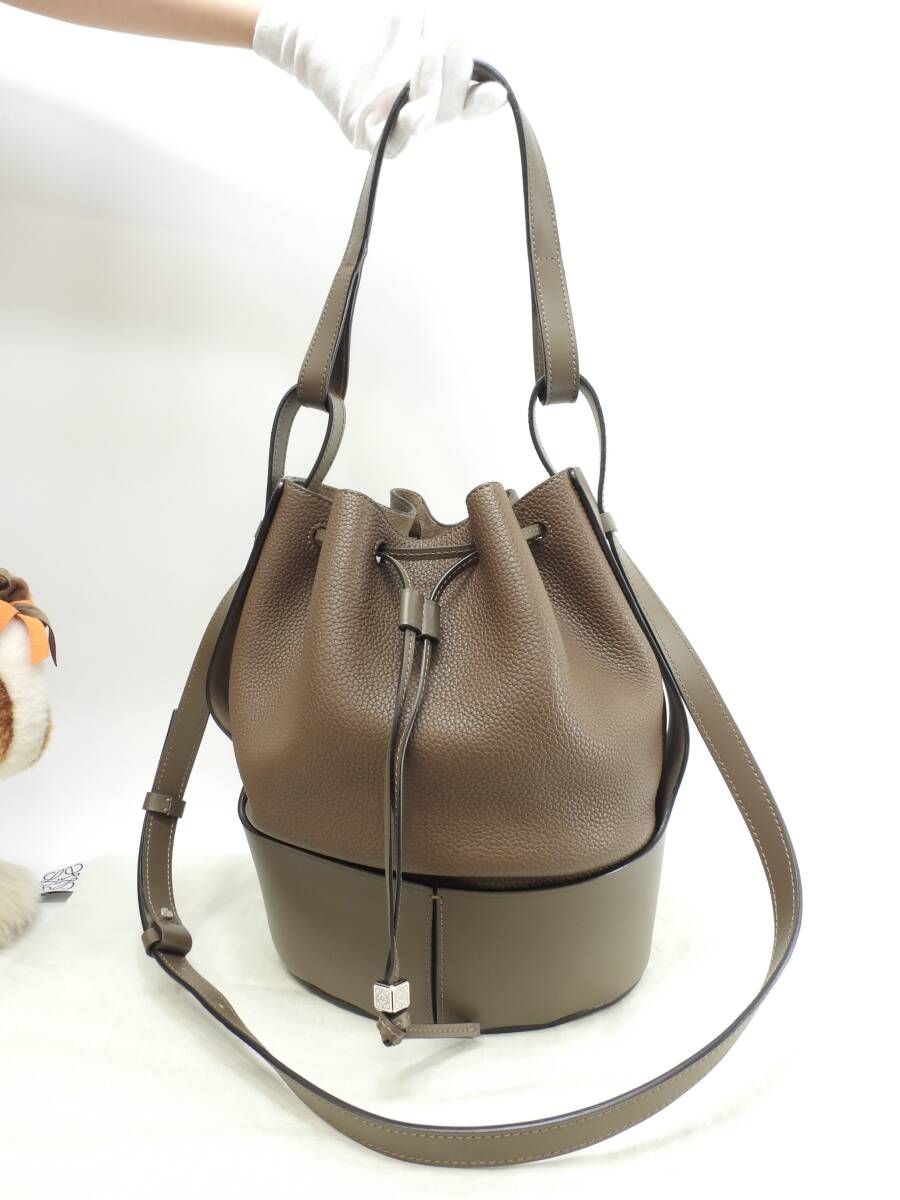 ロエベ 2wayショルダーバッグ バルーンバッグ レザー濃灰 ポシェット クロスボディ 美品@012027