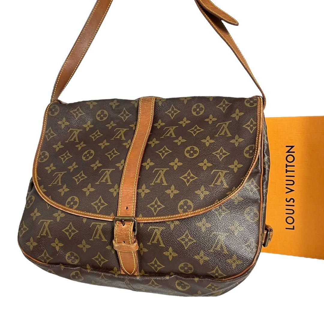 【鑑定済】ルイヴィトン　LOUIS VUITTON　モノグラム　ソミュール35　ショルダーバッグ　ハンドバッグ　ブラウン　茶