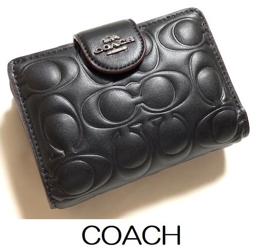 特価 とっても可愛い♪ COACH コーチ シグネチャー 型押し レザー 二つ折り財布 ミニ財布 CM241 ブラック 新品本物