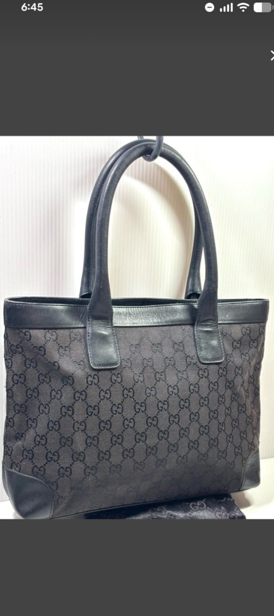 【美品】GUCCI グッチ トートバッグ GGキャンバス 本革レザー ブラック 肩掛け 33890 213048
