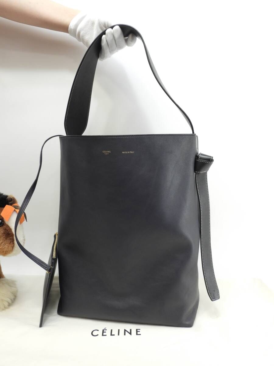 セリーヌ ツイステッドカバ レザー 紺緑 ホーボーバッグ セミショルダーバッグ 美品@S-LA-4195