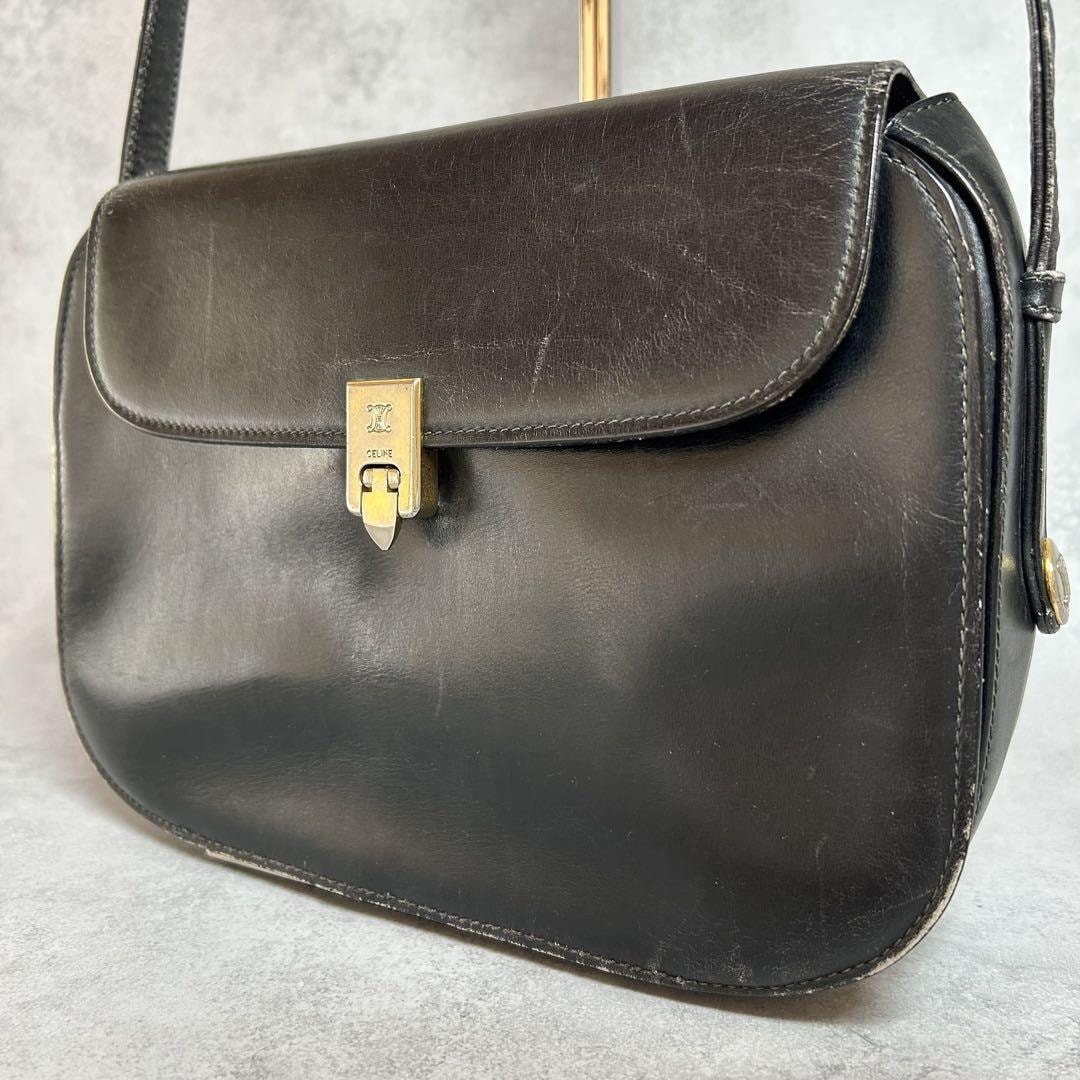 CELINE セリーヌ レザー ショルダーバッグ 黒 ブラック