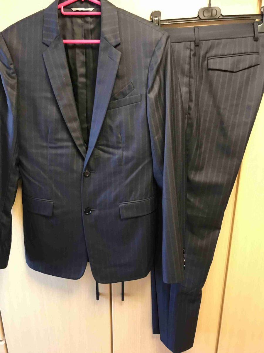 正規 15AW Dior Homme ディオール オム KRIS VAN ASSCHE 2B ストライプ スーツ セットアップ 紺 44/46 533C247A3432 433C107A3432