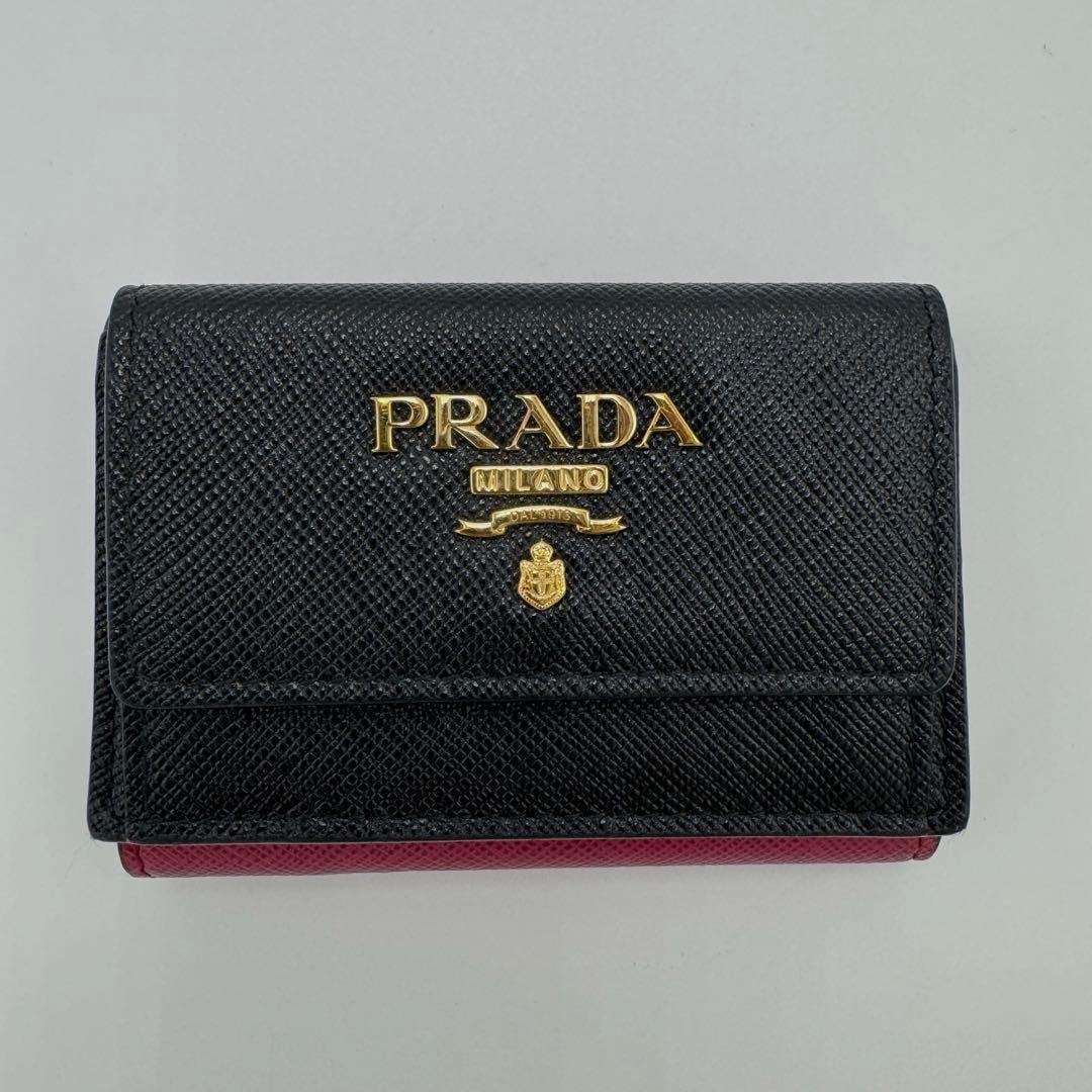 一円 美品 PRADA プラダ 財布 ウォレット ブラック サフィアーノレザー 