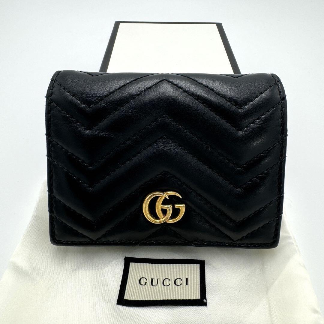 No.365 超人気☆【美品】GUCCI グッチ GGマーモント 二つ折り財布 466492 ブラック ゴールド レザー コンパクトウォレット レディース