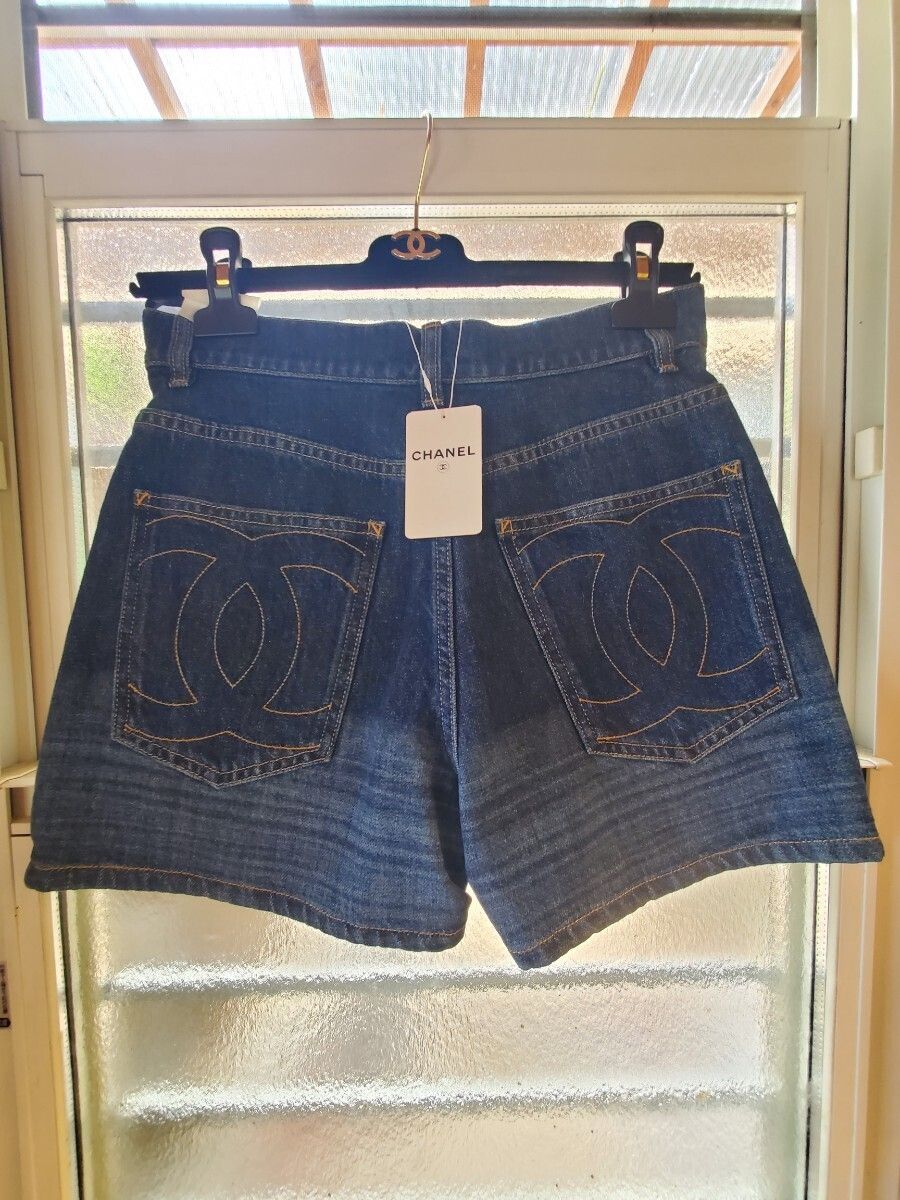 CHANEL logo stitch half denim pants ロゴステッチハーフデニムパンツ Size34 ネイビー サイズ34 シャネル