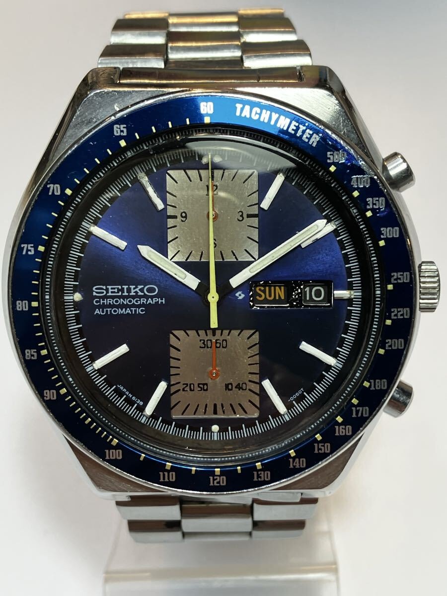 SEIKO セイコー縦2目クロノグラフ Chronograph　青角目　6138-0030 動作確認調整済