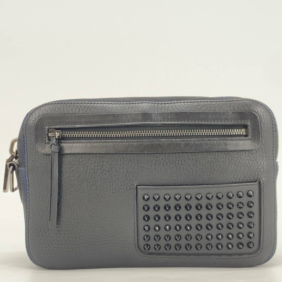 Christian Louboutin クリスチャンルブタン スパイクスタッズ クラッチバッグ セカンド ポーチ レザー メッシ ブラック ネイビー メンズ