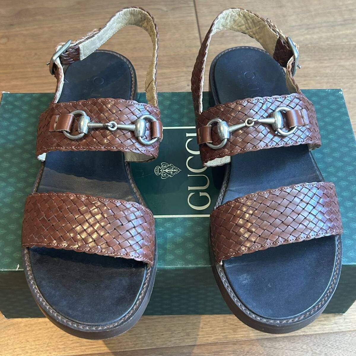 値下げ ほぼ未使用 GUCCI ビンテージ レザー メッシュ ホースビット サンダル 41