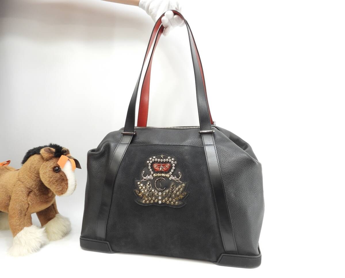 クリスチャンルブタン ホールドオール バッグデイモン レザー黒 メンズトートバッグ 美品@ 2