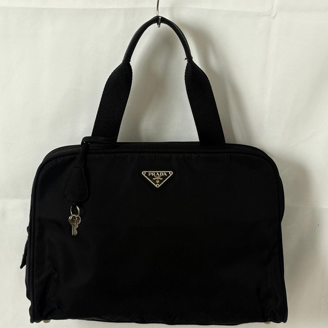 極美品PRADA プラダ ナイロン ハンドバッグ 南京錠付き ブラック