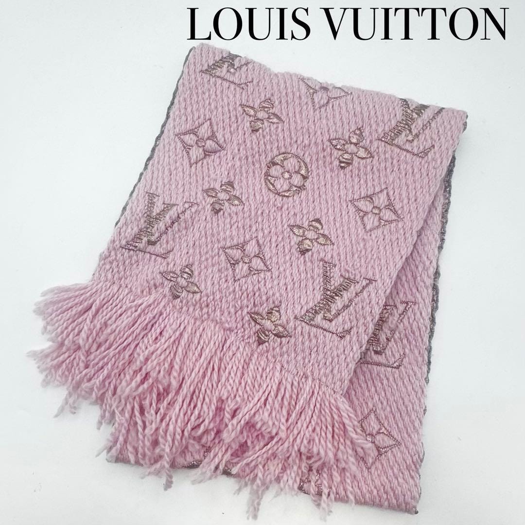 LOUIS VUITTON ルイヴィトン M70466 エシャルプ ロゴマニア LV モノグラム ラメ マフラー ピンク レディース