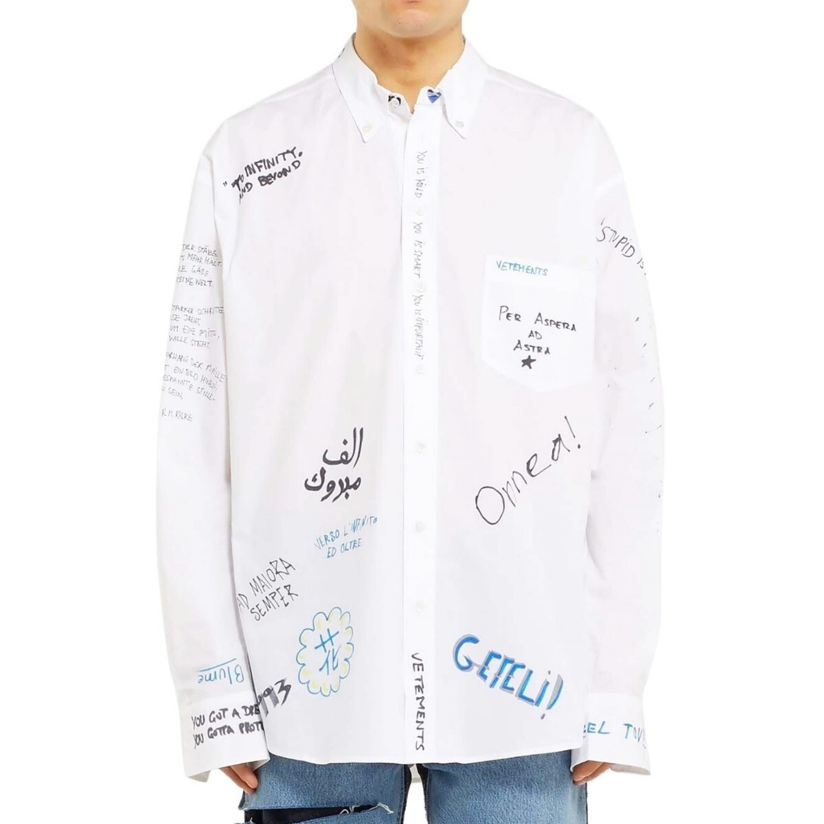 【名作】VETEMENTS ヴェトモン Scribble Button Down Shirts ペイント シャツ 