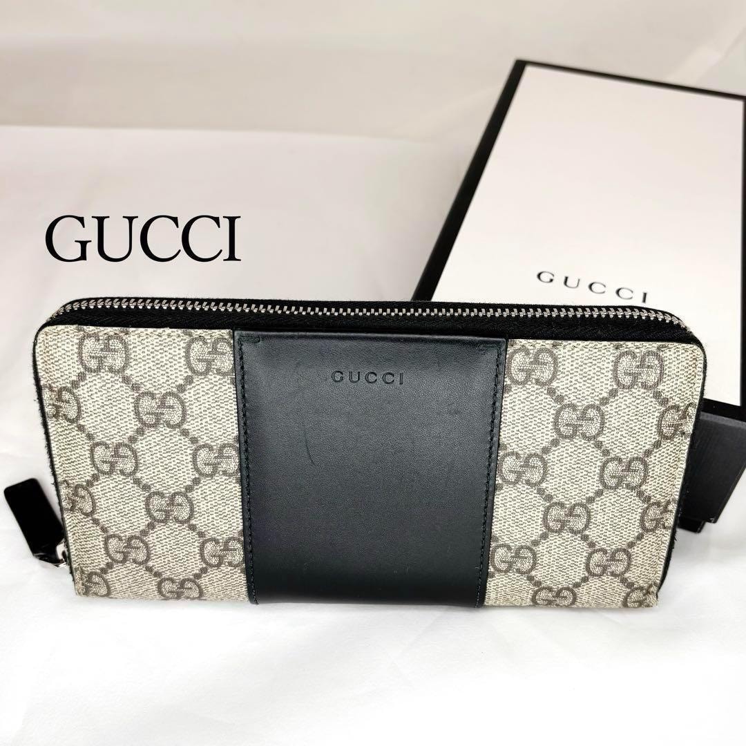 GUCCI 長財布 GGスプリーム 男女兼用 グッチ ラウンドジップ ファスナー プレゼント 美品 正規品