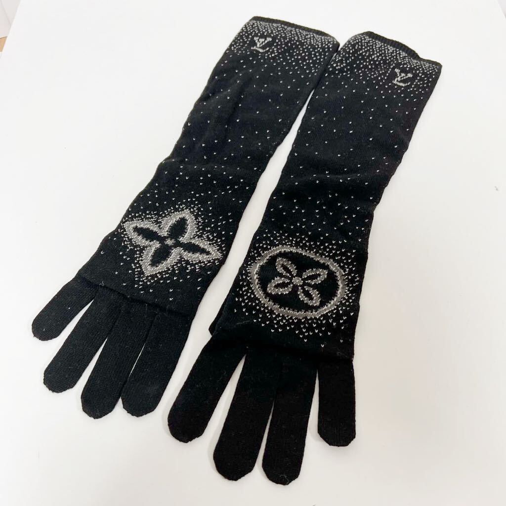 LOUIS VUITTON ルイヴィトン ゴン・ポリアナ ラメ ロング グローブ 手袋 M72762 ブラック 中古