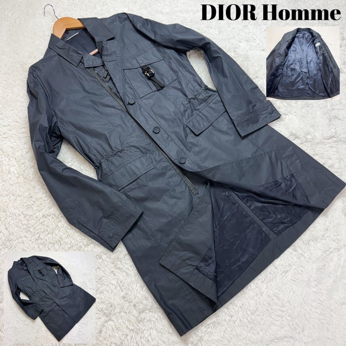 美品 Lサイズ 現行 22AW ディオールオム ライトコート ベルト ドローコード DIOR Homme アウター コート ミッドナイトナイトブルー 