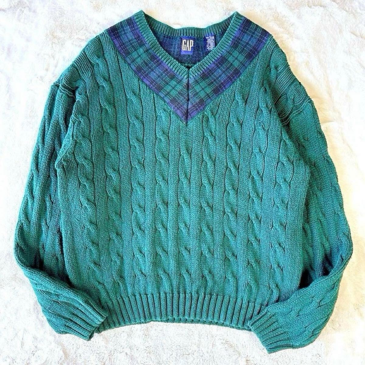 90s 90年代 旧タグ オールドギャップ OLD GAP ケーブル ニット セーター 大きいサイズ 肉厚 バイカラー XL LL L ヴィンテージ 古着 メンズ