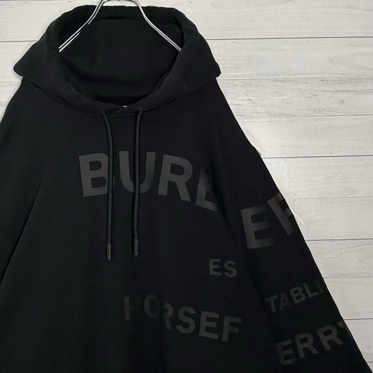 大人気デザイン BURBERRY バーバリー ホースフェリー ビッグロゴ フーディ パーカー プルオーバー XXL相当 ブラック 黒 トップス メンズ