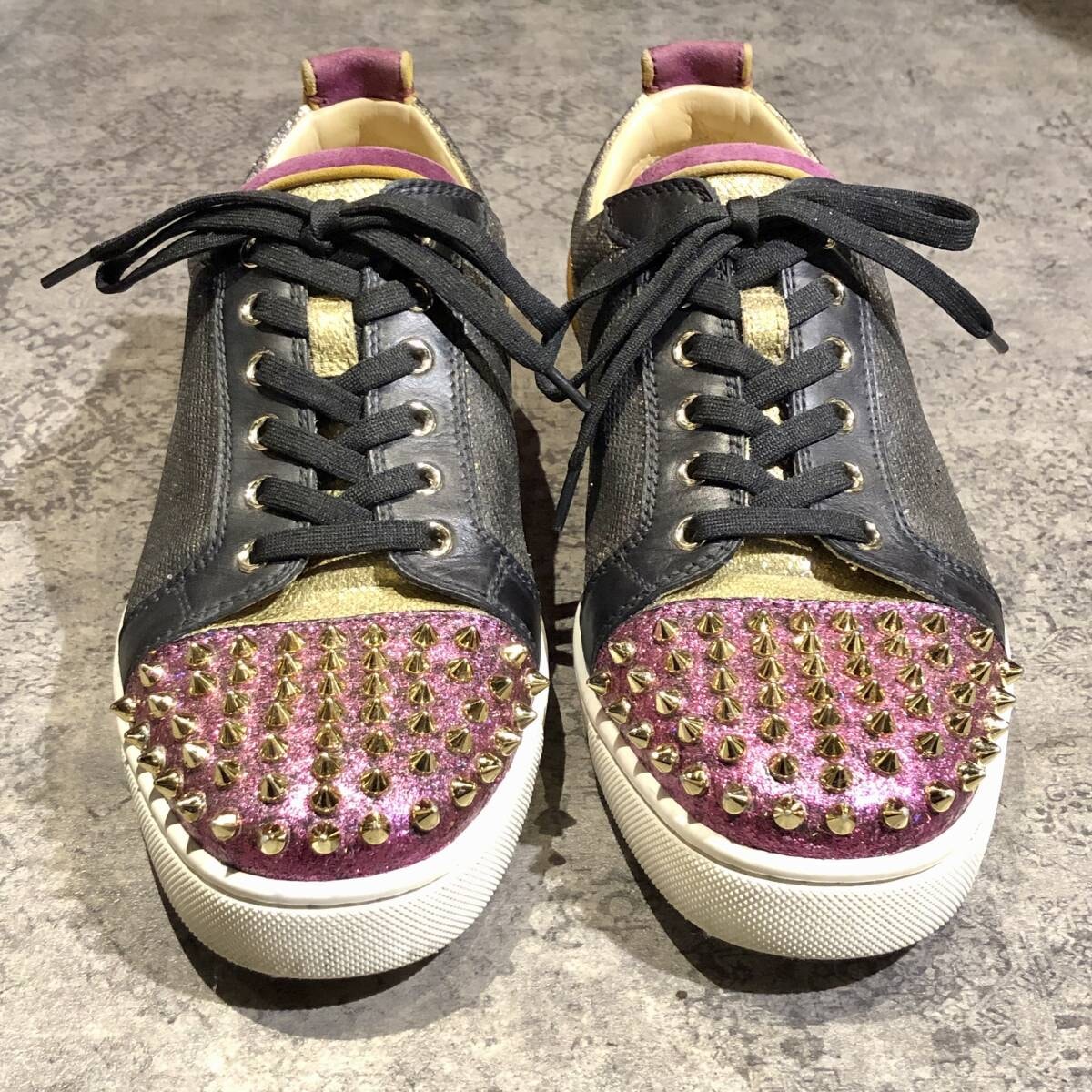 クリスチャン ルブタン メンズ スタッズ スニーカー 27.5cm 28cm Christian Louboutin 43 クリスチャンルブタン ゴールド パープル ラメ