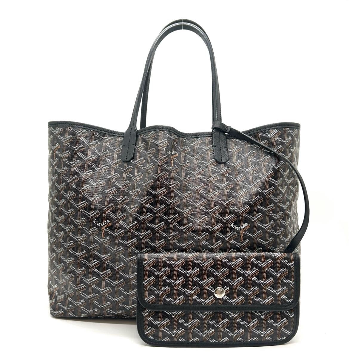 未使用　GOYARD　ゴヤール　サンルイ　トートバッグ　PM　ブラック　ヘリボーン　黒　PVC　シルバー金具　メンズ　レディース