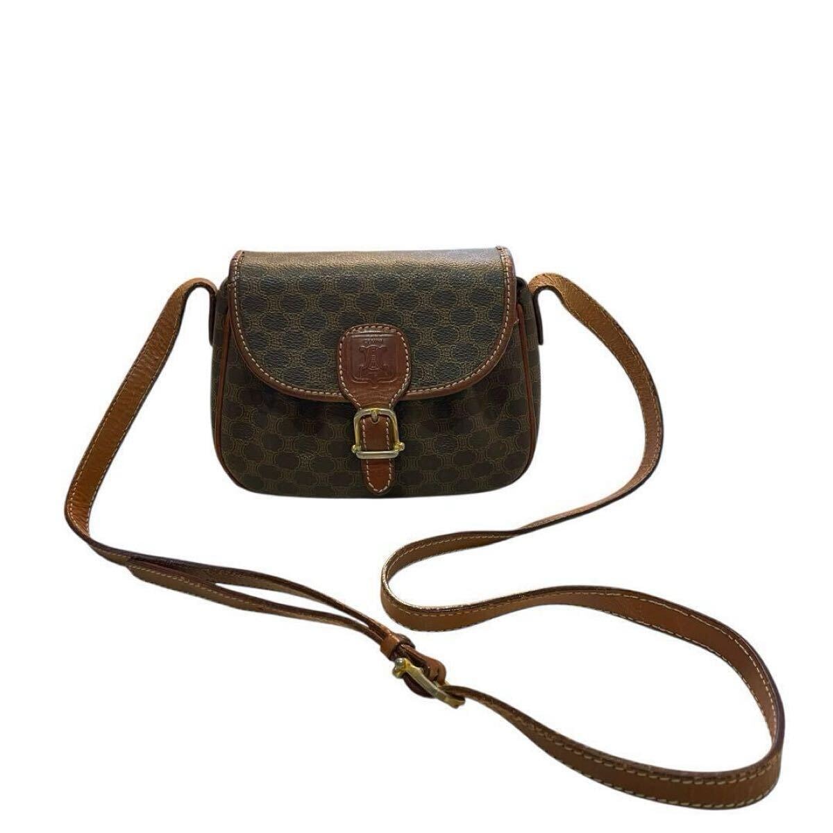 CELINE セリーヌ マカダム柄 ショルダーバッグ ショルダーポーチ M08 CELINE(セリーヌ) ショルダーバッグ マカダム柄 ベージュ×ブラウン レザー