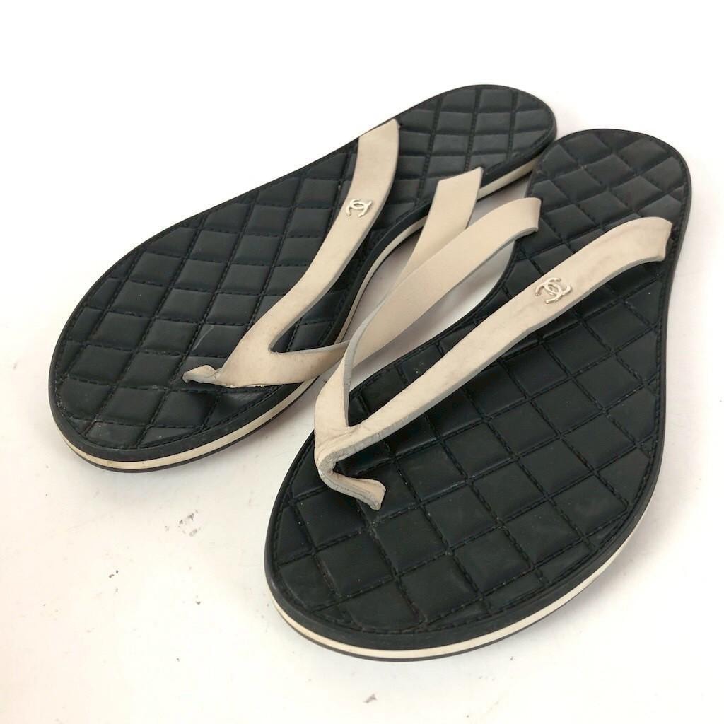 CHANEL シャネル ココマーク ビーチ サンダル 靴 レディース ブランド 22cm 35 ラバー ゴム ビーサン フラット シューズ ブラック 黒
