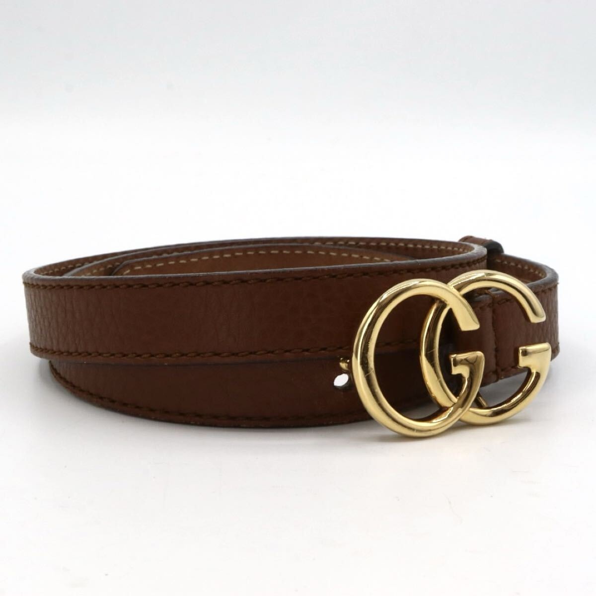 Gucci ダークブラウン レザーベルト GGロゴ nk8 リバーシブル レザー