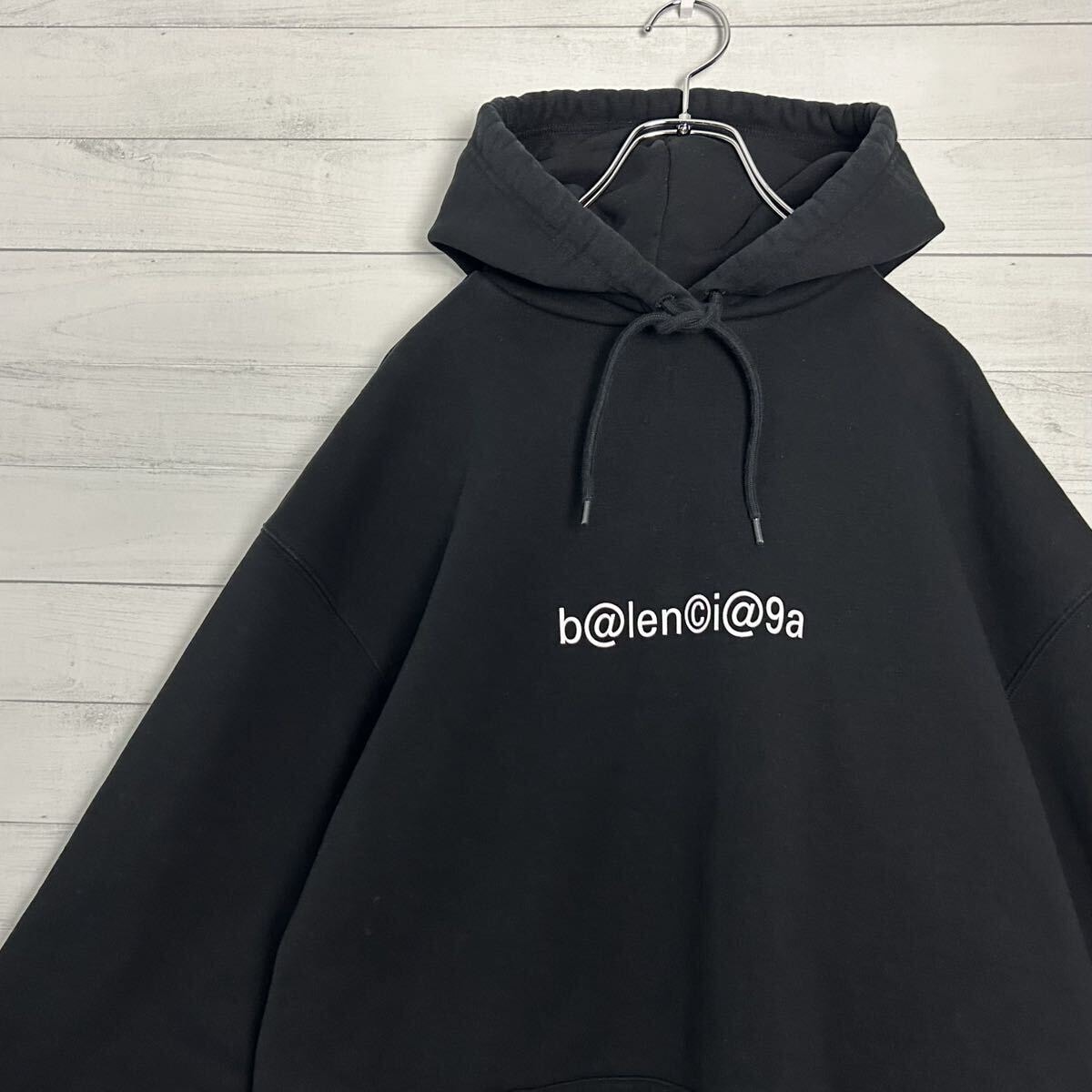 希少 BALENCIAGA バレンシアガ 20SS シンボリックロゴ プルオーバー オーバーサイズ M相当 フーディ パーカー ブラック 黒 トップス メンズ
