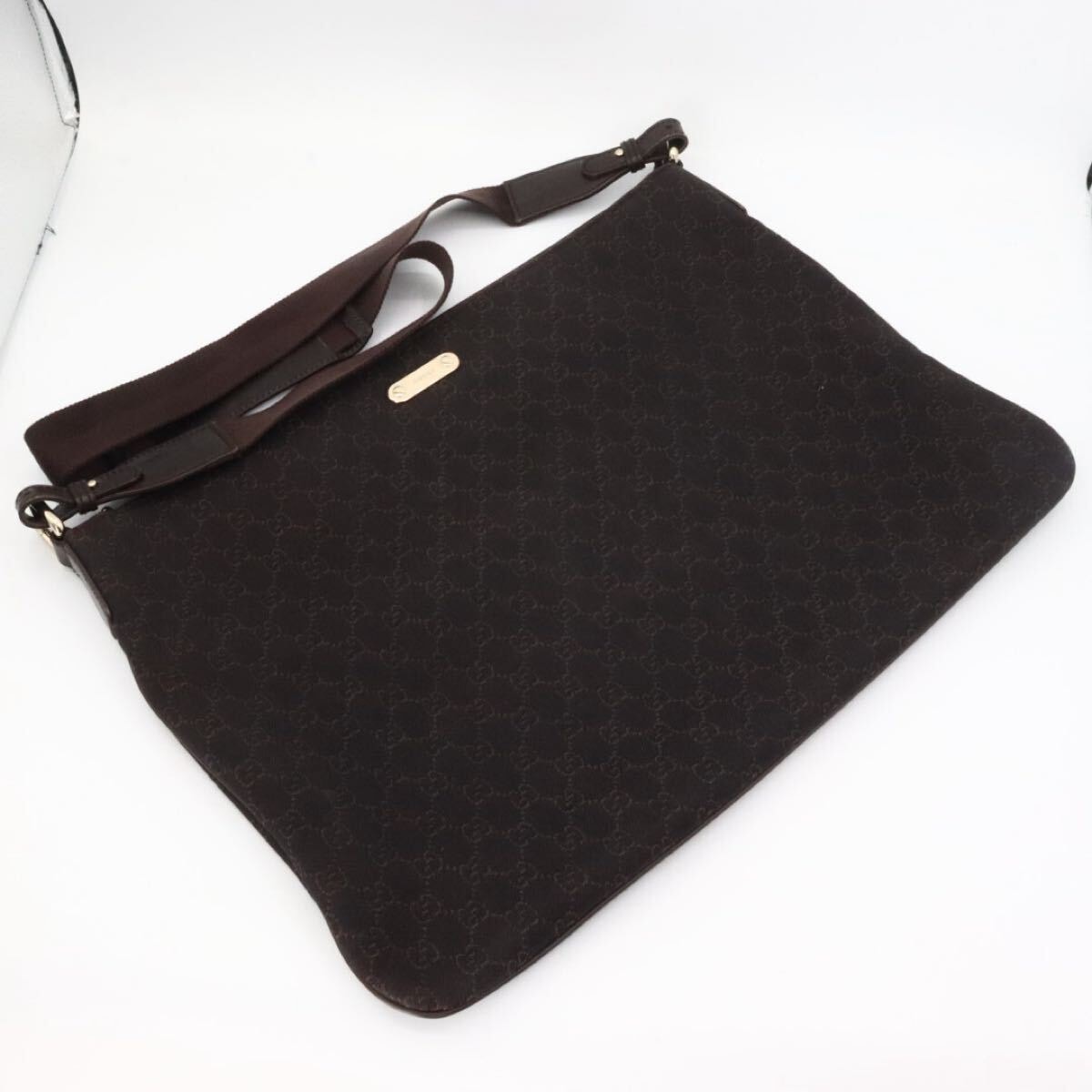 GUCCI グッチ　GGキャンバス　レザー　ショルダーバッグ　ブラウン