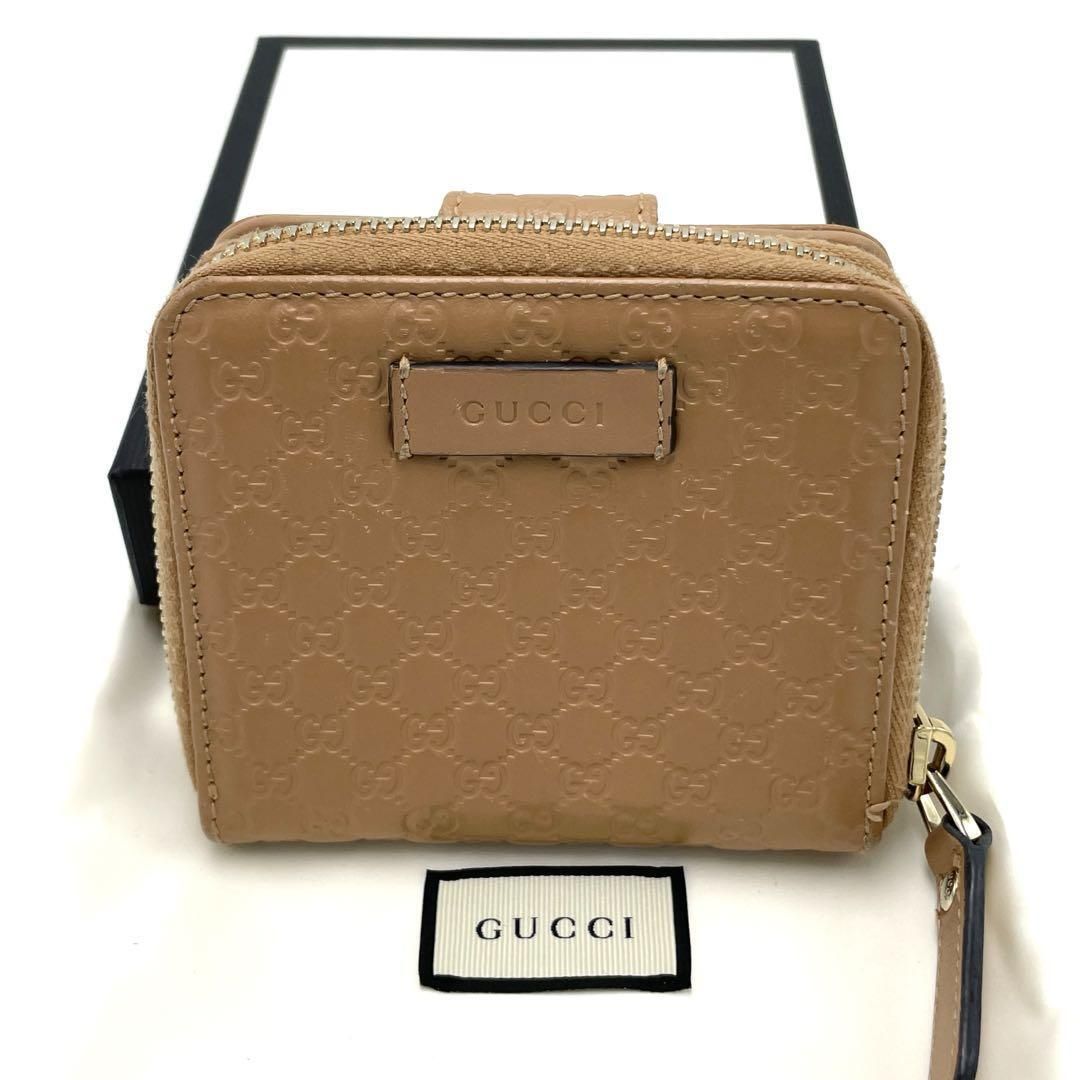 No.197 早い者勝ち☆美品 GUCCI グッチ 二つ折り財布 コンパクトウォレット マイクログッチシマ 449395 ブラウン ベージュ レディース 印