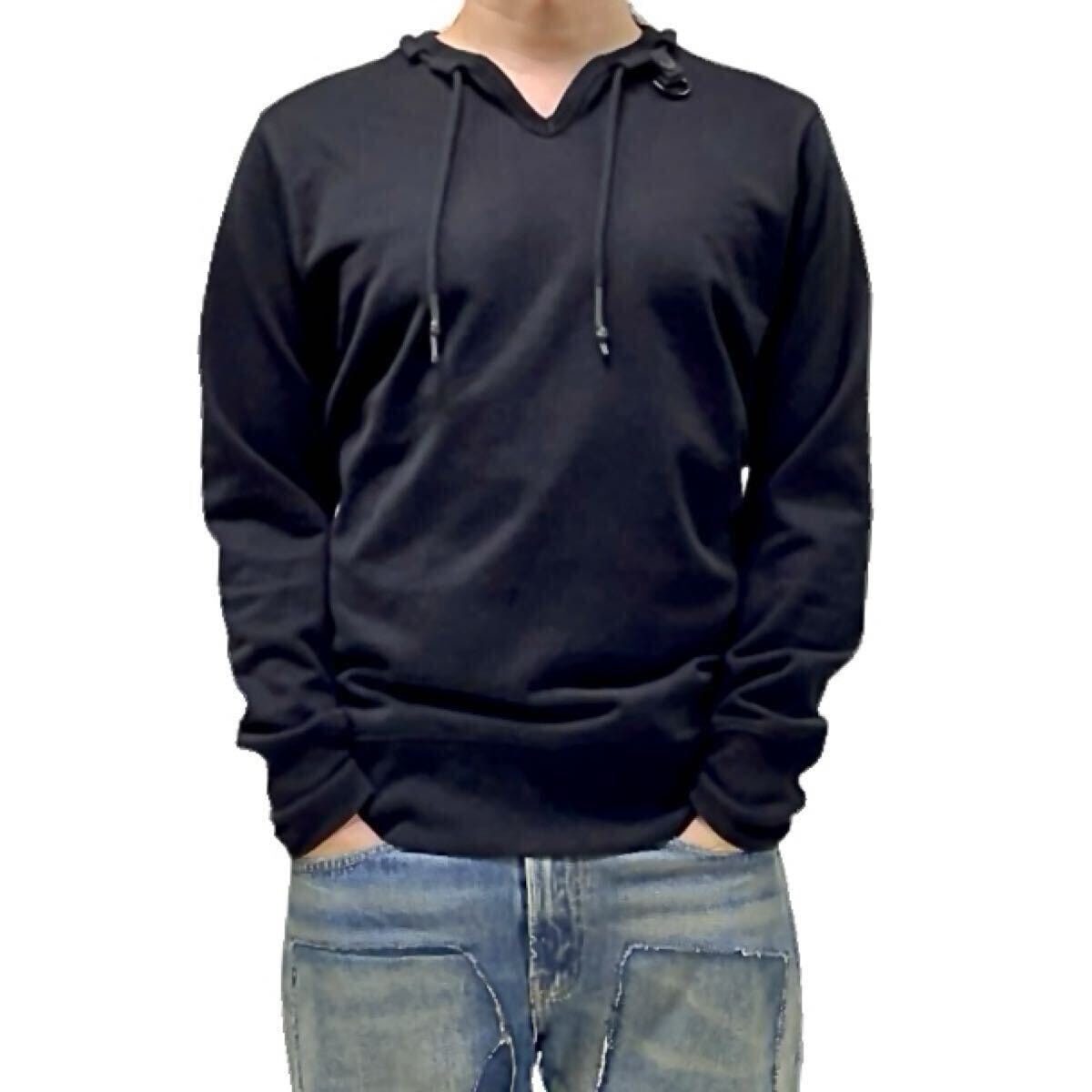 中古 Y-3 ワイスリー Yohji Yamamoto ヨウジヤマモト adidas アディダス T字ネック ドローコード 長リブ スウェット トレーナー ブラック M