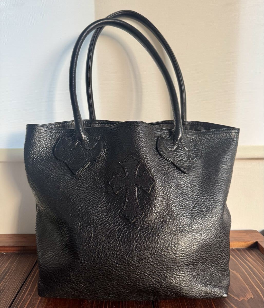 美品 クロムハーツ FSトートバッグ セメタリークロスパッチ 希少 シボ強め 正規品 レザー ブラック
