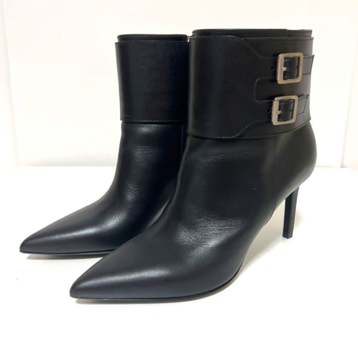 Saint Laurent Paris サン ローラン ショート ヒールブーツ ベルト金具 35 1/2 ブラック 中古