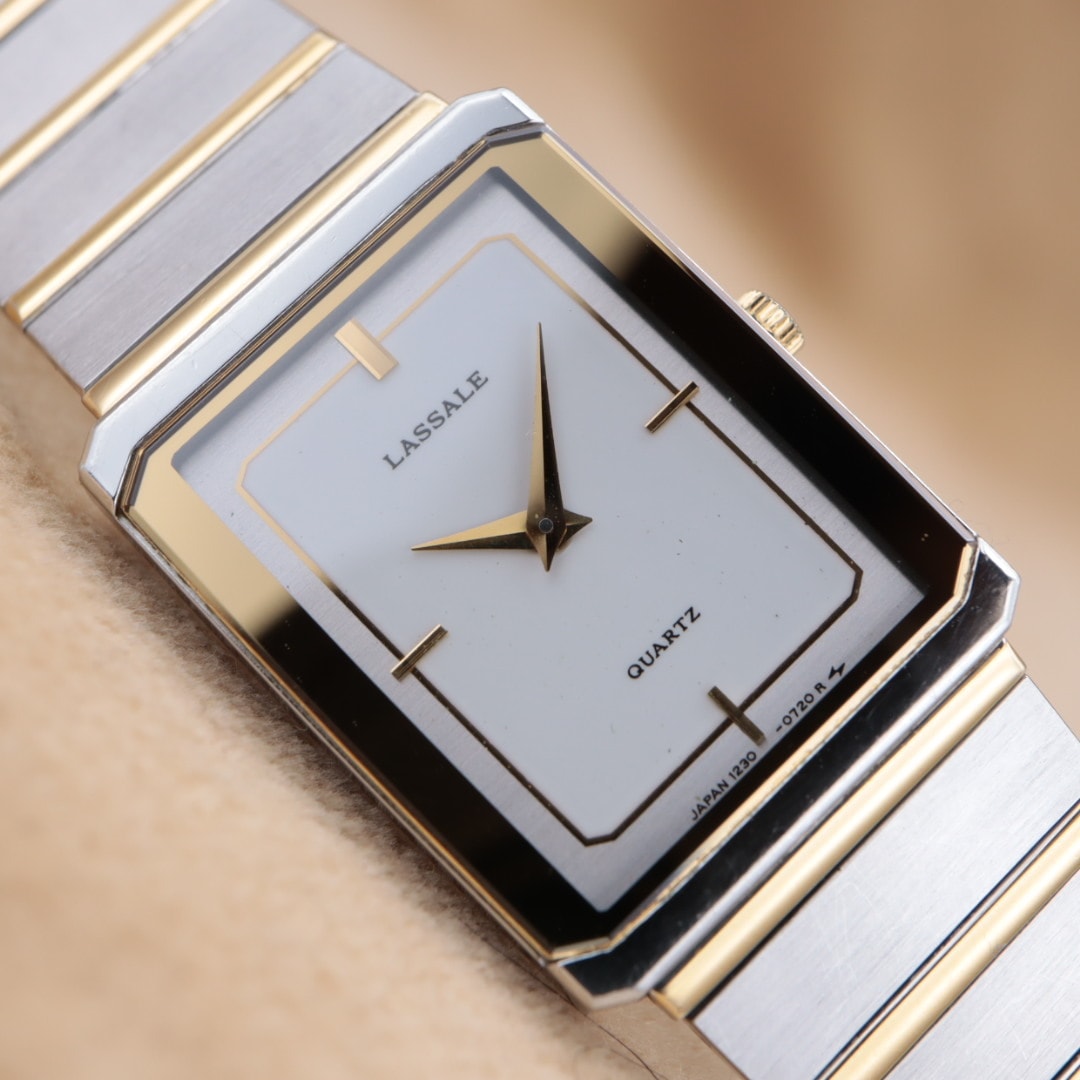 【電池交換/洗浄済】SEIKO LASSALE 1230-5589 QUARTZ セイコー ラサール レクタン スクエア クォーツ シルバー ゴールド レディース CH62