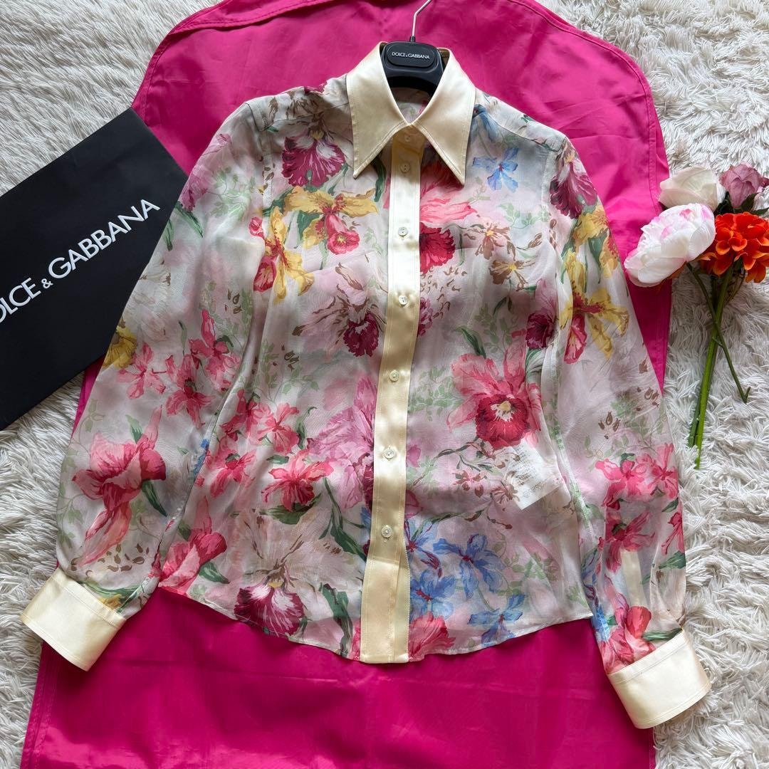 DOLCE&amp;GABBANA ドルチェアンドガッバーナ  F5N69T/IS1E4 ｼﾙｸｼﾌｫﾝﾌﾗﾜｰﾌﾟﾘﾝﾄﾘﾎﾞﾝﾀｲﾌﾞﾗｳｽ 46 DOLCE&GABBANA - DOLCE&GABBANA ドルチェアンドガッバーナ F5N69T