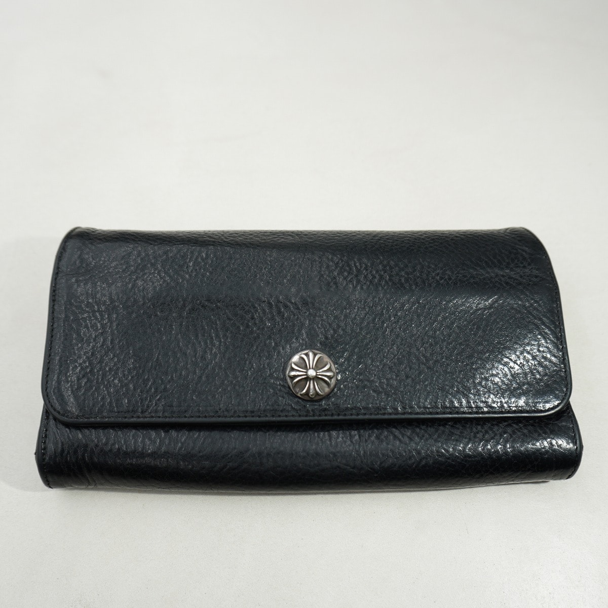 美品 正規 CHROME HEARTS クロムハーツ JUDY CROSS BALL ジュディ クロス ボール ボタン レザー ウォレット 長財布 ブラック 黒本物1114P♪