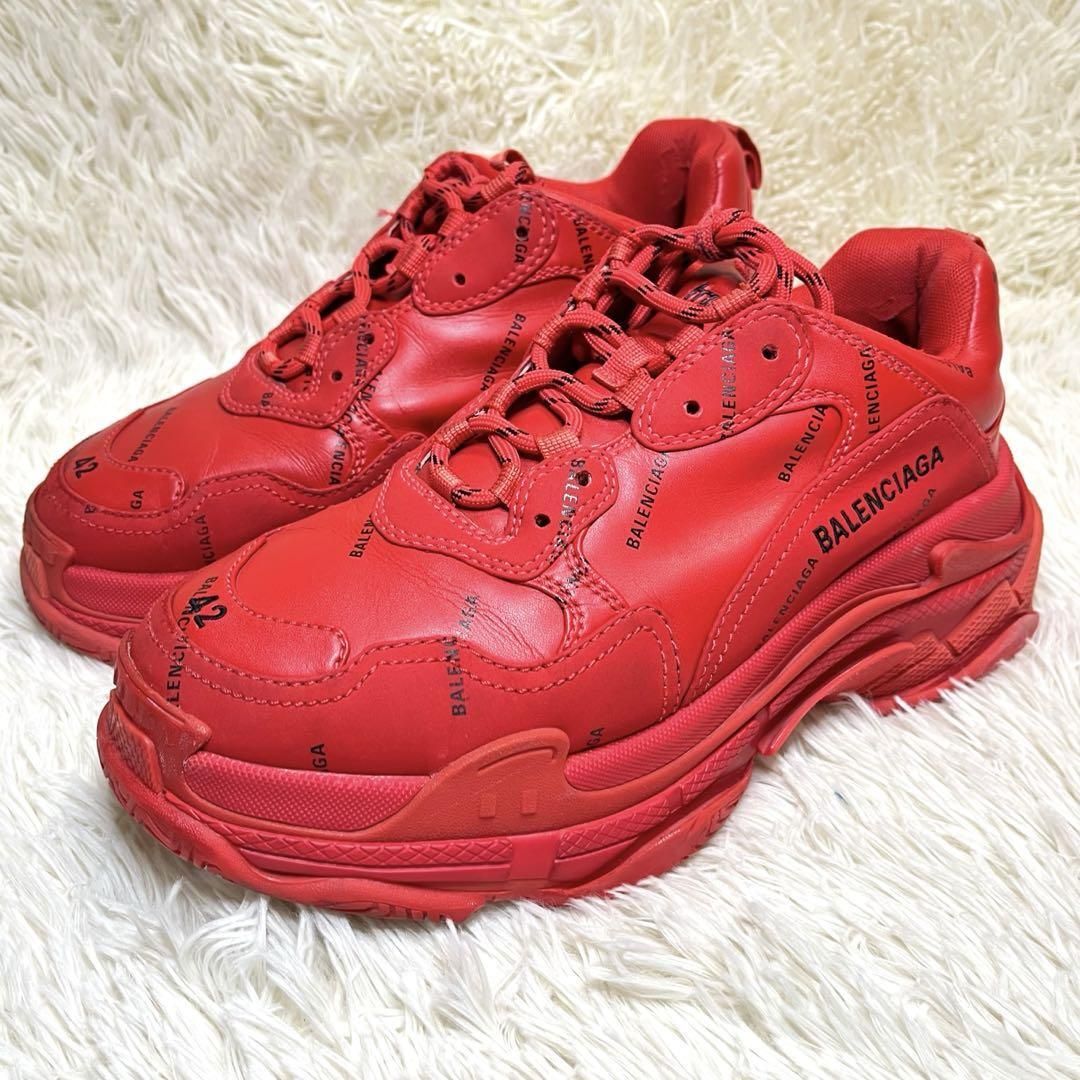 BALENCIAGA(バレンシアガ) TRIPLE S レザーローカットスニーカー 総柄 ロゴ メンズ レディース 536737 レッド