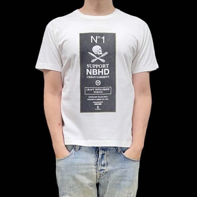 中古 NEIGHBORHOOD ネイバーフッド ドクロ スカル ボーン No.1 香水 フレグランス ウイスキー ボトル ラベル エンブレム ロゴ Tシャツ 白 S