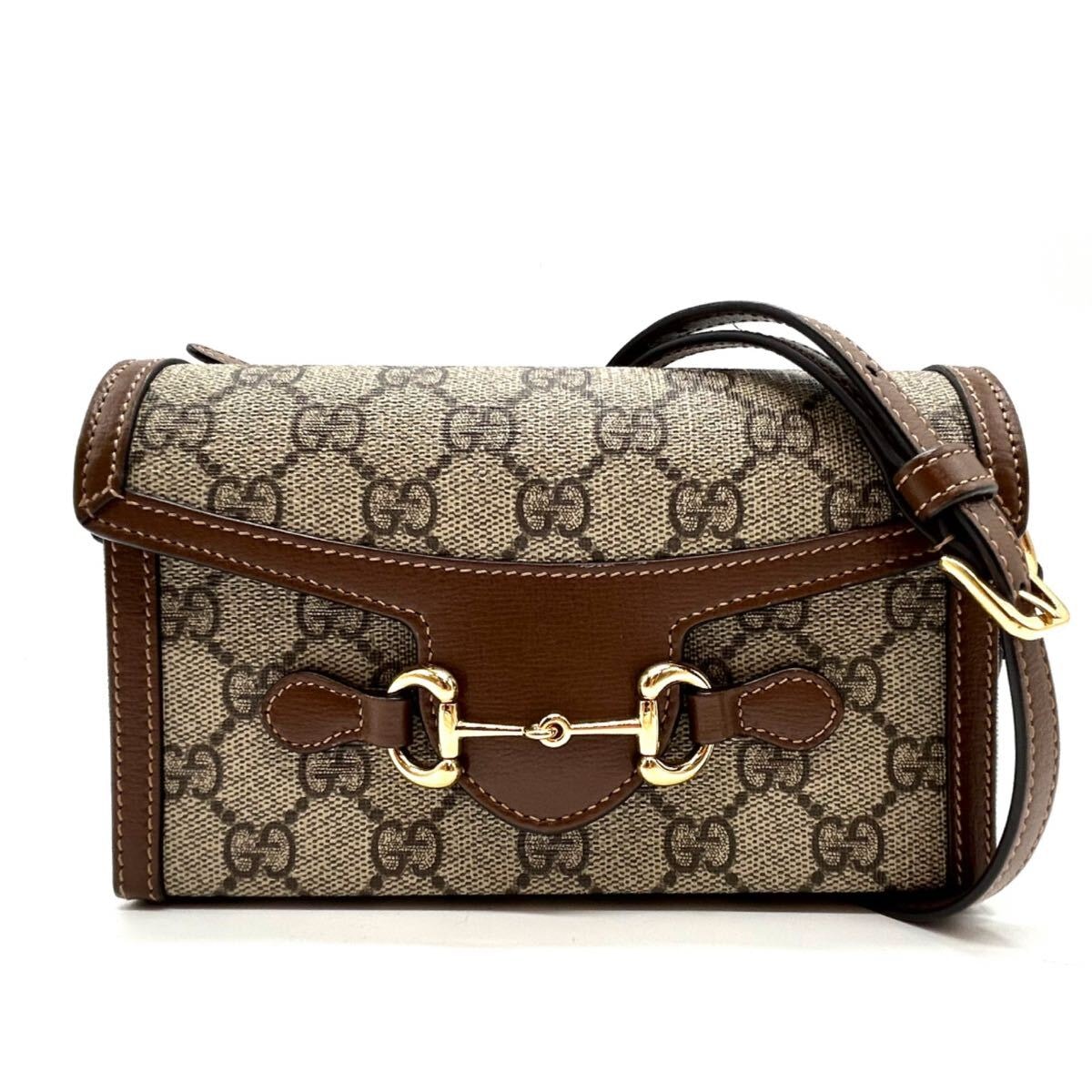 GUCCI グッチ　ショルダーバッグ　GGスプリーム　ホースビット1955　699296　ミニバッグ　ブラウン　レディース