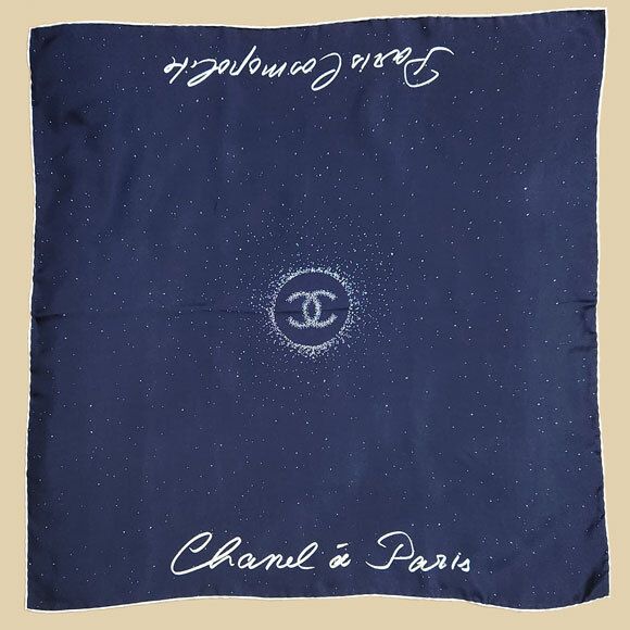 ★シャネルChanel スカーフ 星空 紺地に白 メティエダール